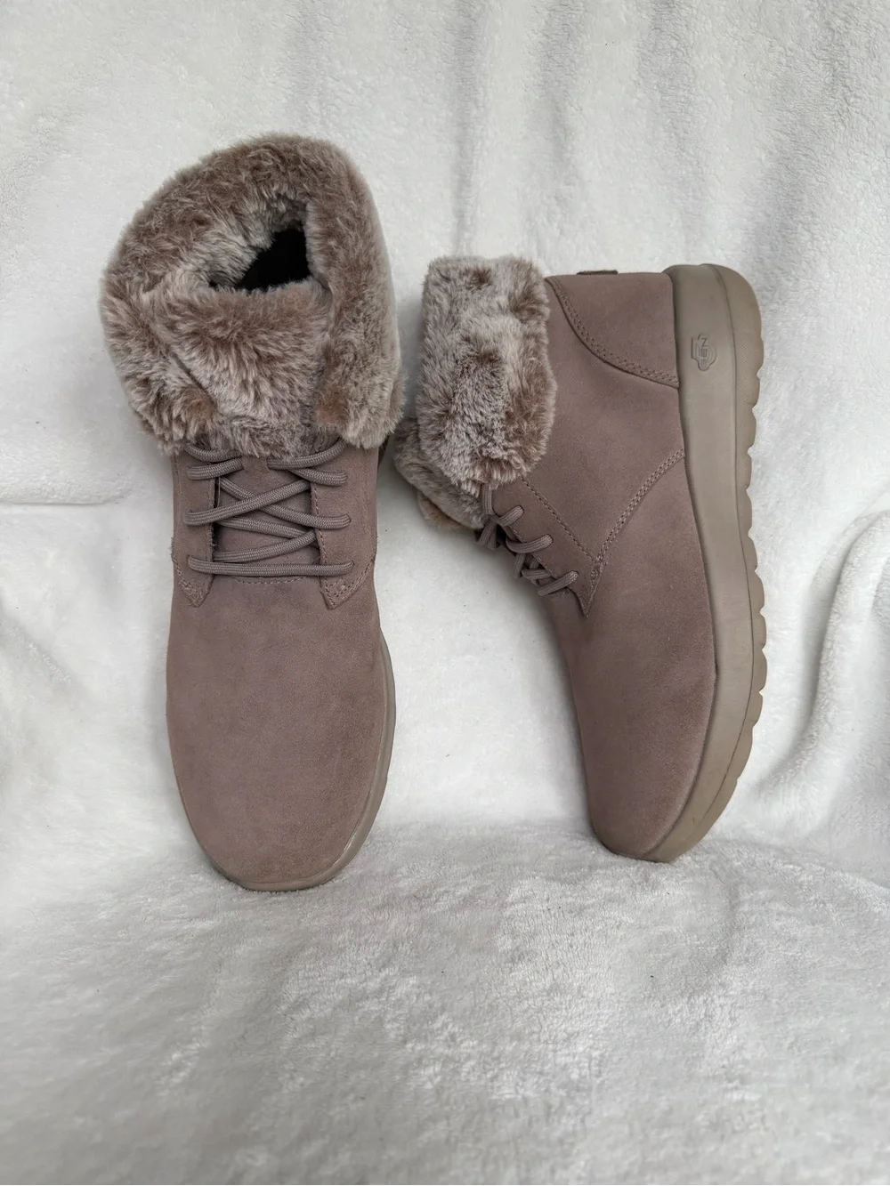 Skechers On-the-Go City 2 Winter Wishes Taupe Suede Ankle Boots 11